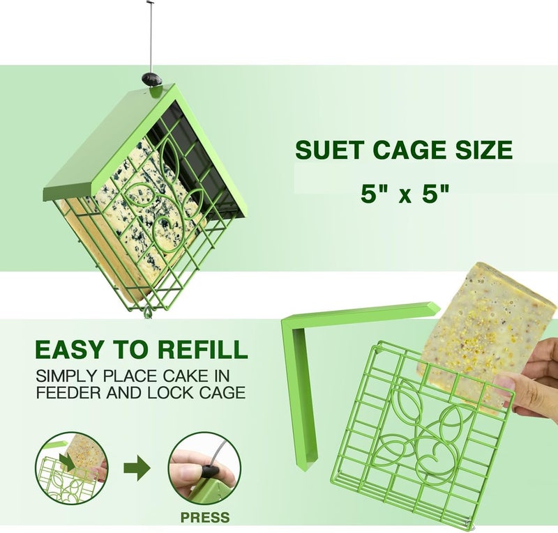 FlowaFoli Suet Bird Feeder for Outside, Metal Suet Feeder for Outside Hanging, Single Suet Cake Capacity, Fruit and Suet Feeder Style for Outside Hanging(Green) - Image 5